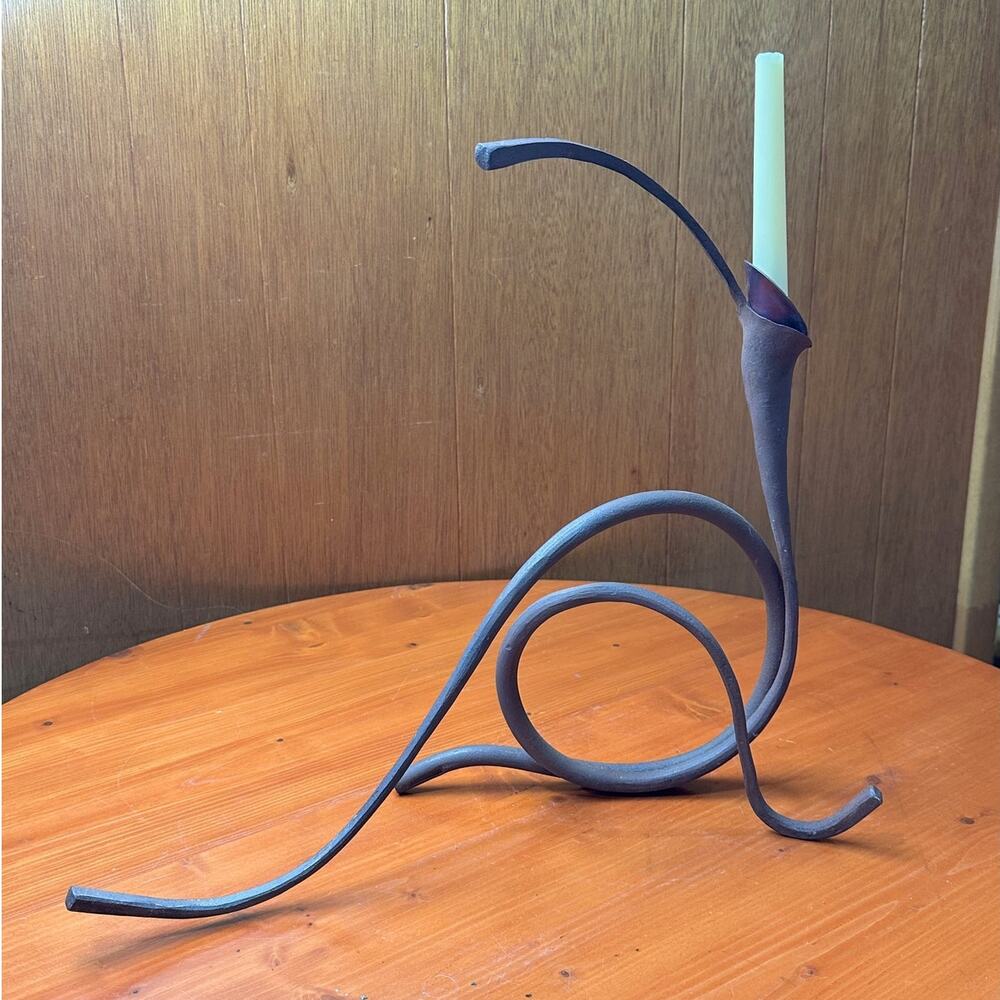 J Brubaker signed Calla Lily Handforged Art Sculpture Candle Holder